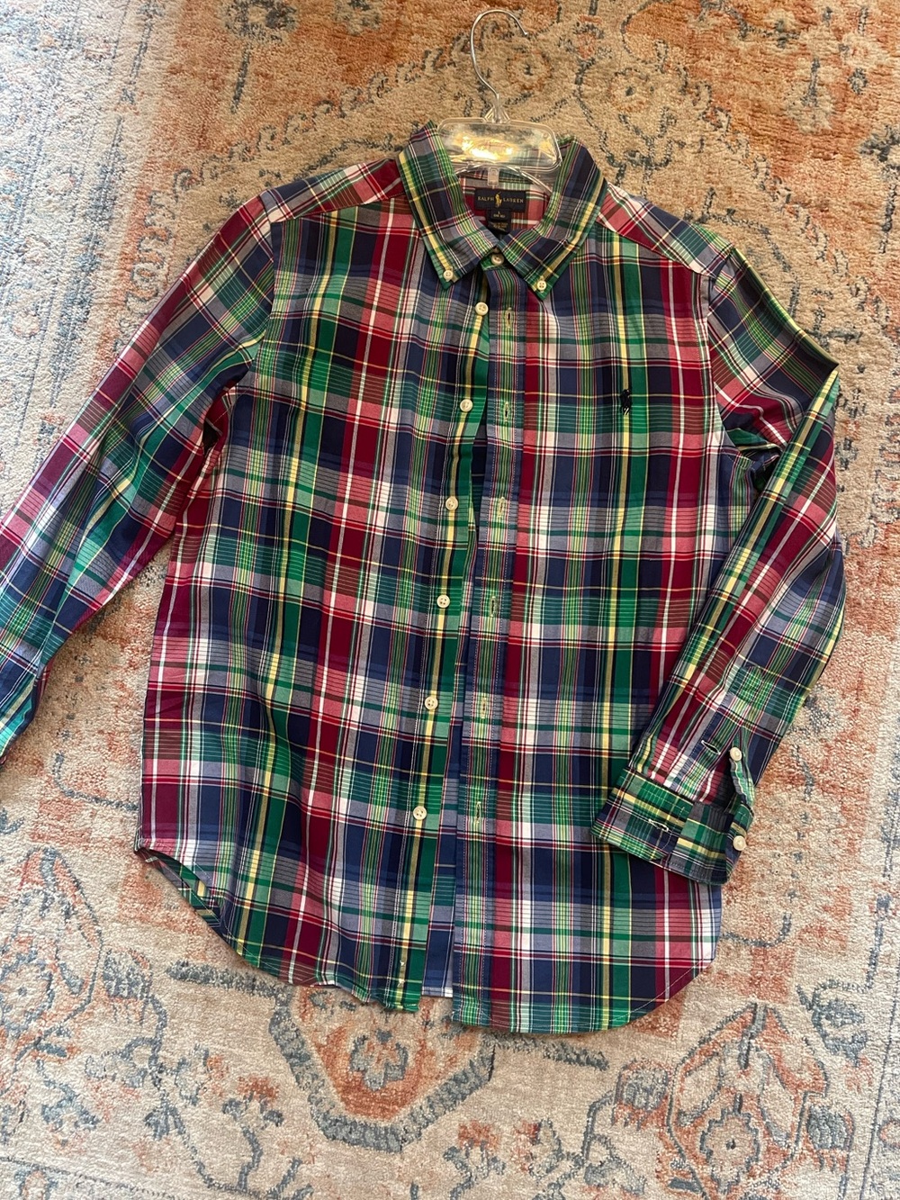 Ralph Lauren Plaid Button-Down Shirt in Green & Red Teen size large